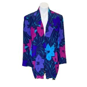 Liz Claiborne vintage tropical floral silk blazer size L